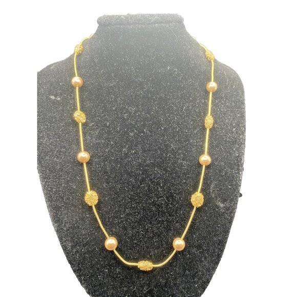 Anne Klein Necklace Matte Gold Pave Rhinestone Bead Station Snake Chain 16+2" - Picture 1 of 5